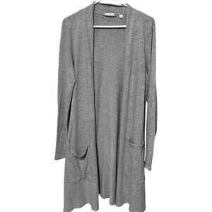 PURE J. JILL CARDIGAN Gray LONG OVERSIZE DUSTER SWEATER Cotton Pockets Sz S